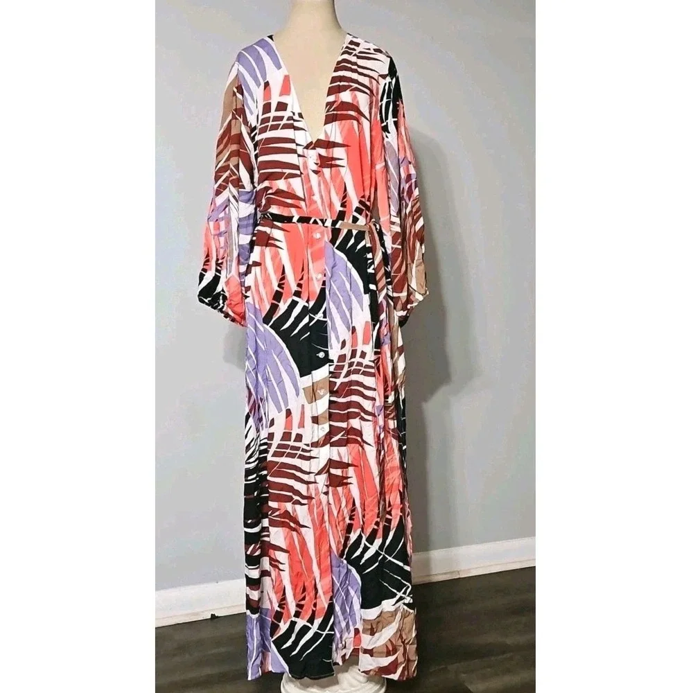 Vince Camuto Women's Printed Button-Front Cover-up Caftan, Multi, Medium